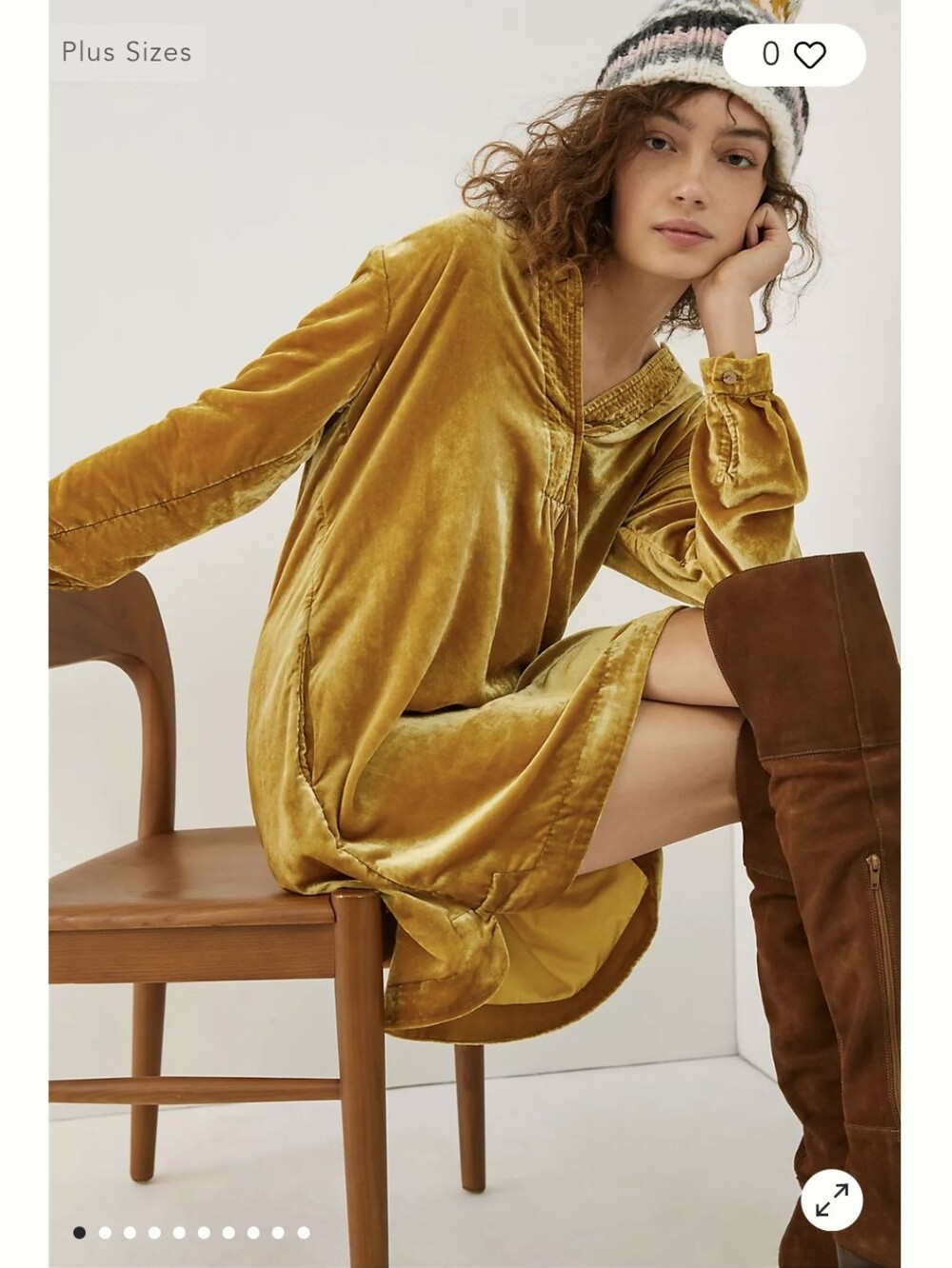 Anthropologie Melody Velvet Tunic Dress in Mustard Yellow Sz.M
